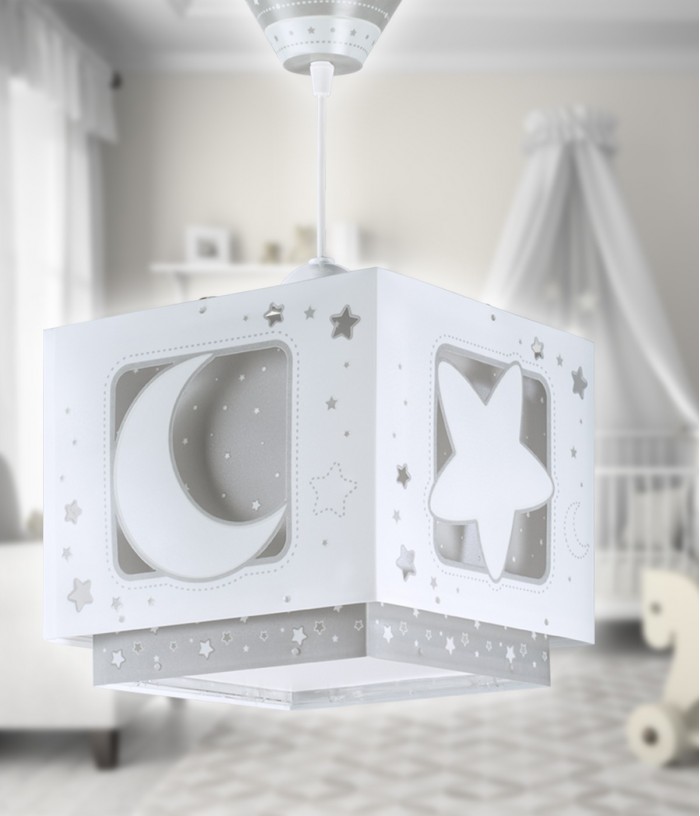 Kinder-Deckenlampe Moonlight Luna und Sterne grau