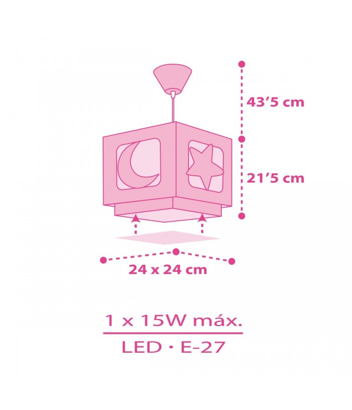 Candeeiro teto criança Moonlight Lua e estrelas rosa