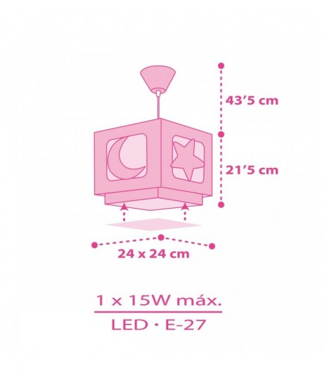 Lámpara de techo infantil Moonlight Luna y Estrellas rosa