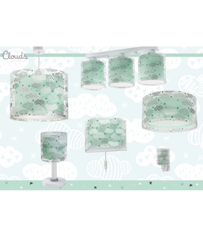 Lustre et lampe suspension enfant Clouds Nuages vert