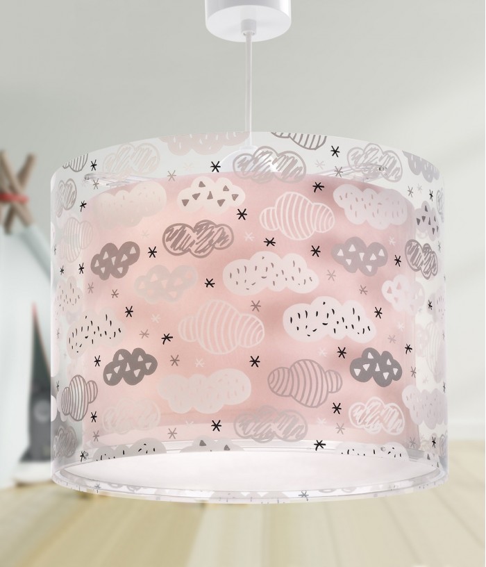 Lustre et lampe suspension enfant Clouds Nuages rose