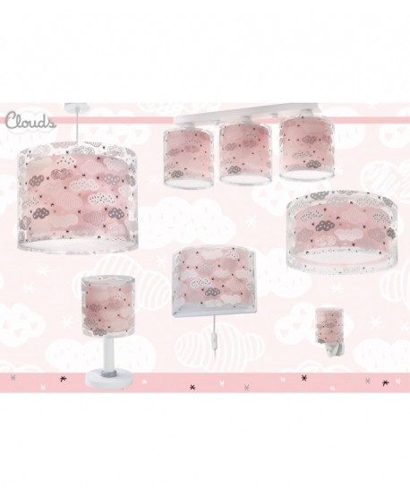 Lustre et lampe suspension enfant Clouds Nuages rose