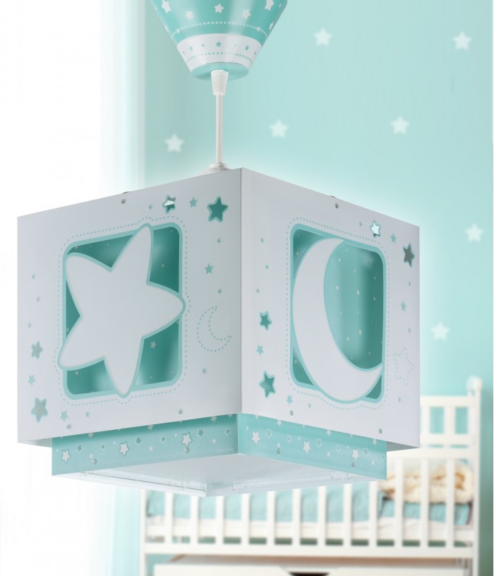 Lampada a sospensione per bambini Moonlight luna e stelle verde