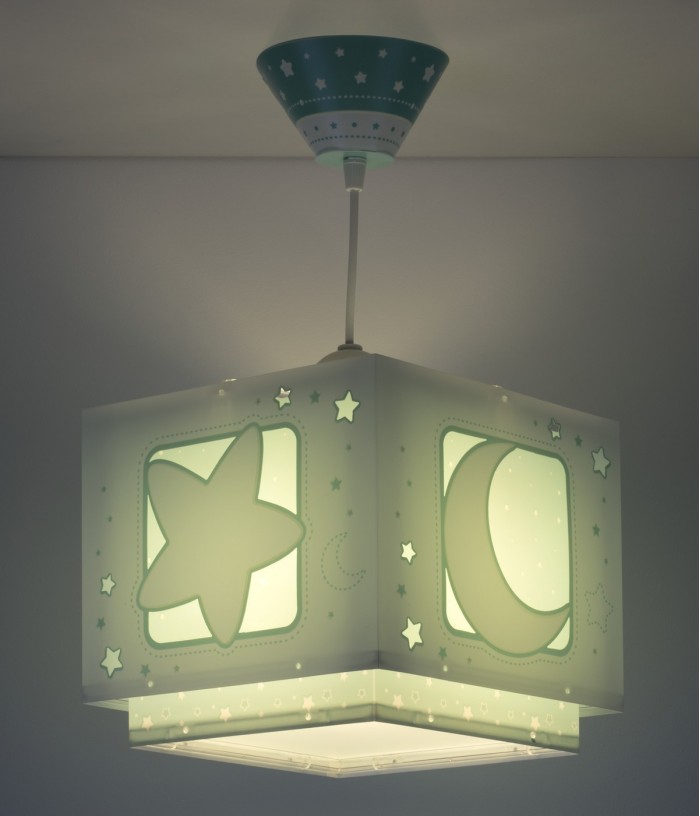 Lustre et lampe suspension enfant Moonlight lune et étoiles vert