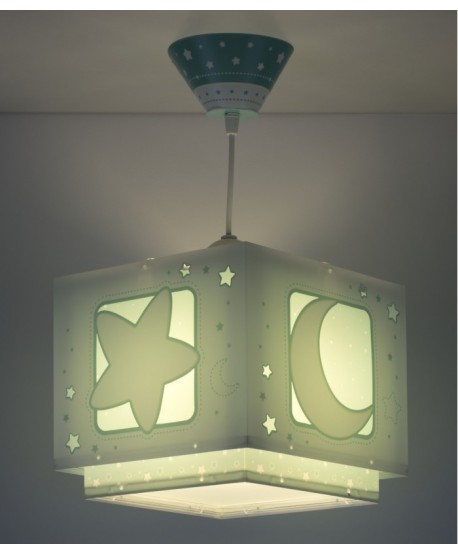 Lustre et lampe suspension enfant Moonlight lune et étoiles vert