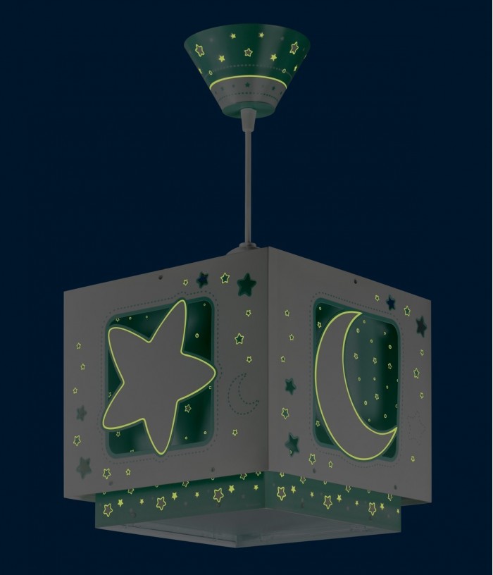 Lustre et lampe suspension enfant Moonlight lune et étoiles vert