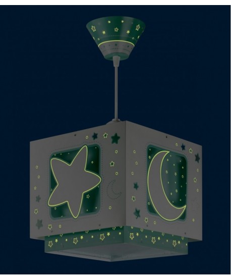 Lustre et lampe suspension enfant Moonlight lune et étoiles vert