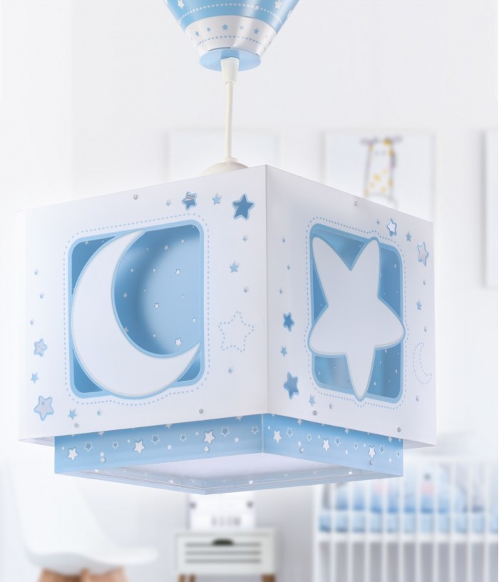 Kinder-Deckenlampe Moonlight Luna und Sterne blau