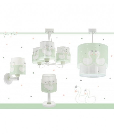 Lustre et lampe suspension enfant Sweet Love Cygne vert