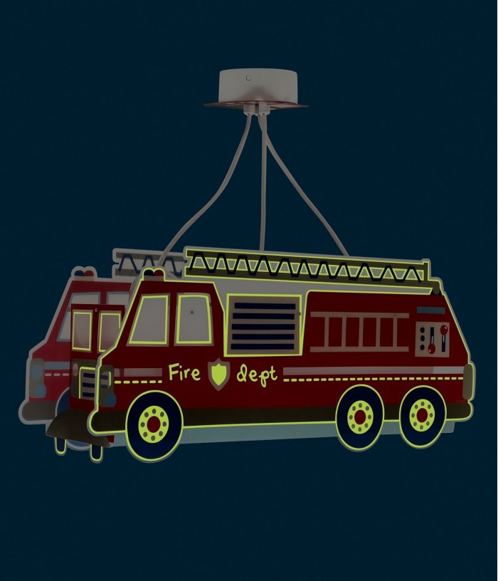 Candeeiro teto criança 3 luzes Fire Truck Caminhão de bombeiros