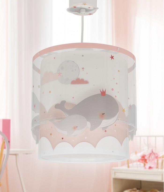 Lampada a sospensione per bambini Whale Dreams Balena rosa