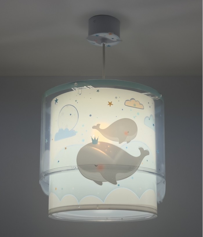 Lustre et lampe suspension enfant Whale Dreams Baleine bleu