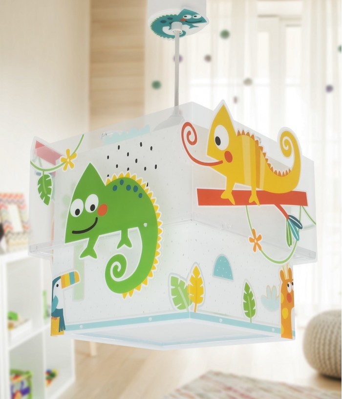 Lustre et lampe suspension enfant Happy Jungle caméléon animaux