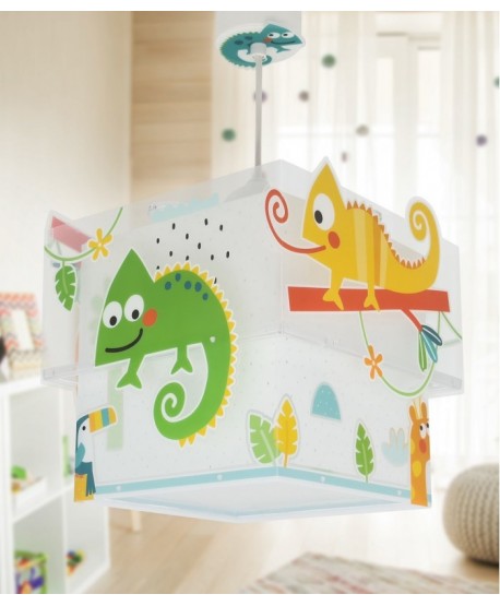 Lustre et lampe suspension enfant Happy Jungle caméléon animaux