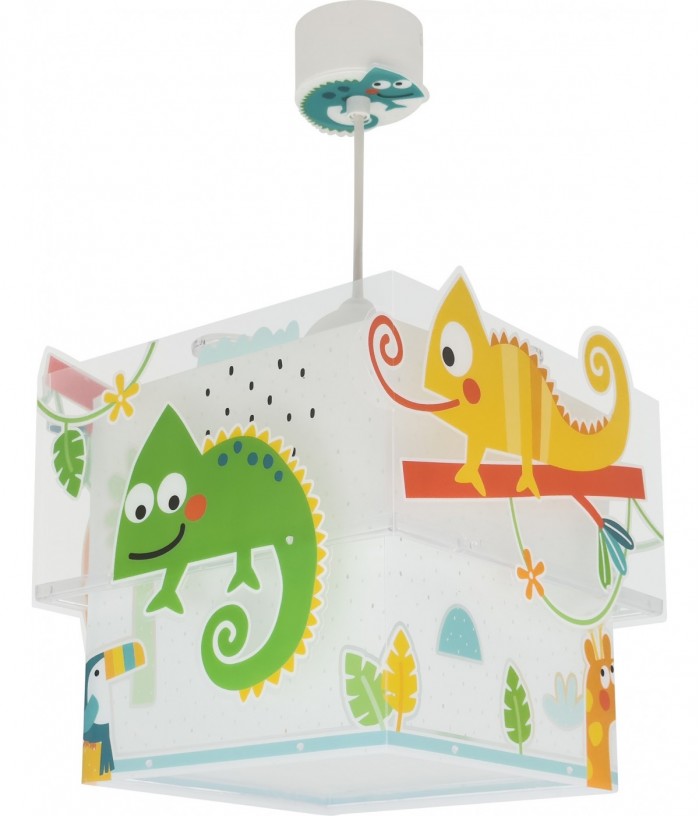 Lampada a sospensione per bambini Happy Jungle camaleonte animali