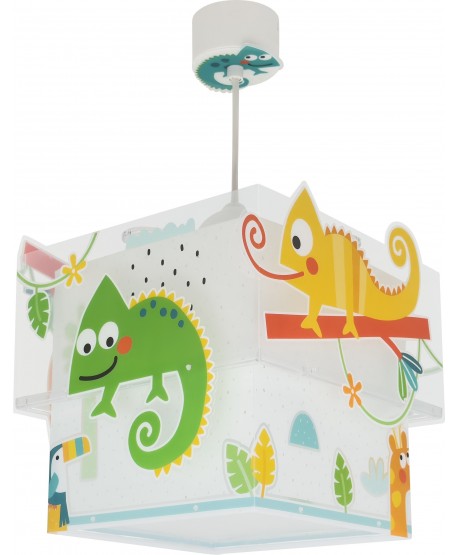 Lampada a sospensione per bambini Happy Jungle camaleonte animali