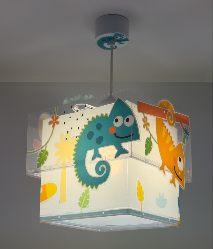 Lampada a sospensione per bambini Happy Jungle camaleonte animali