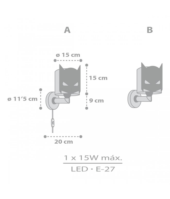 Aplique de pared infantil Dark Hero