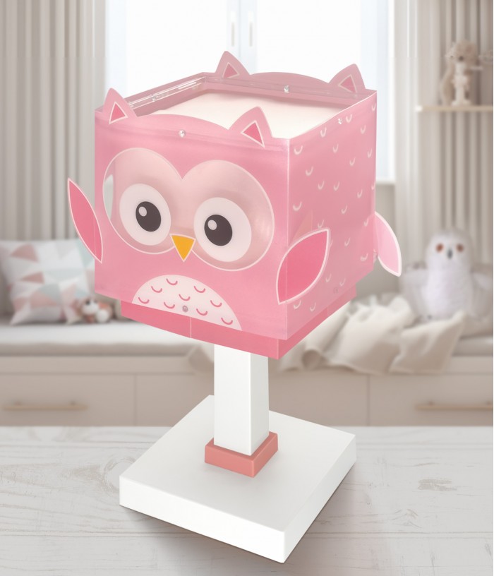 Lampada comodino per bambini Little Pink Owl Piccola Civetta Rosa