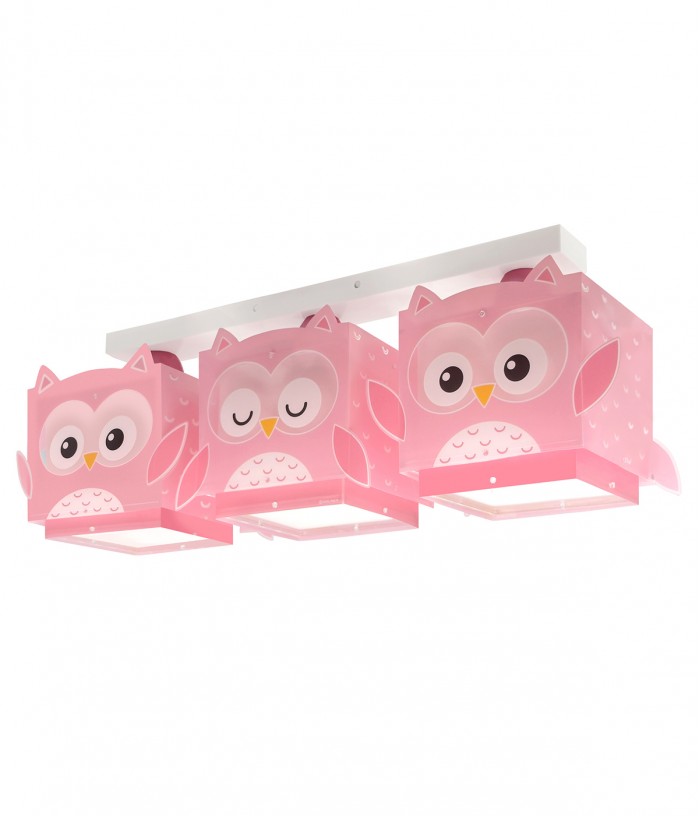 Plafoniere a 3 luci per bambini Little Pink Owl Piccola Civetta Rosa