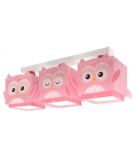 Plafoniere a 3 luci per bambini Little Pink Owl Piccola Civetta Rosa