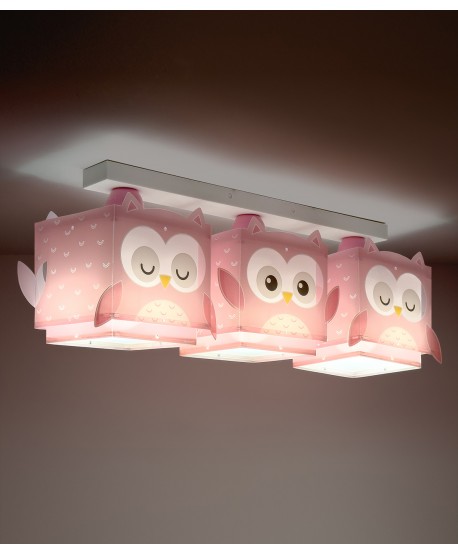 Plafon De Teto Infantil Com 3 Lâmpadas Little Owl Rosa Coruja