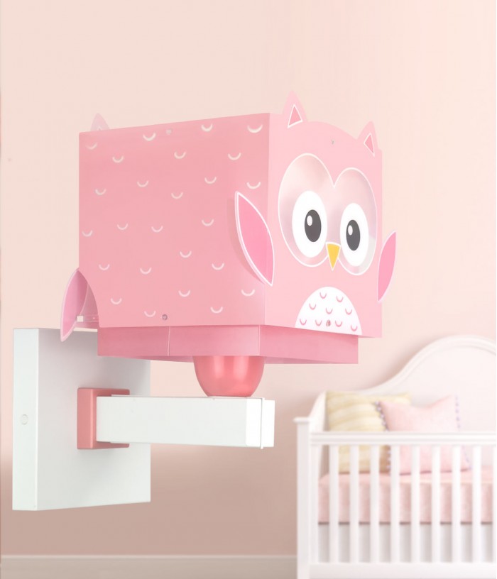 Candeeiro De Parede Infantil Little Owl Rosa Coruja