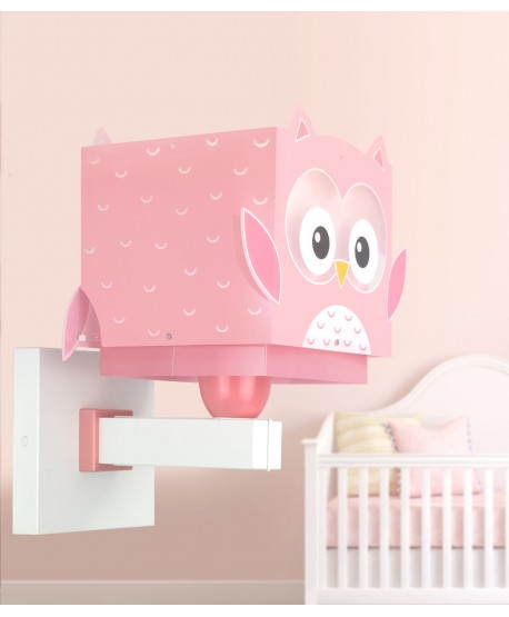 Candeeiro De Parede Infantil Little Owl Rosa Coruja