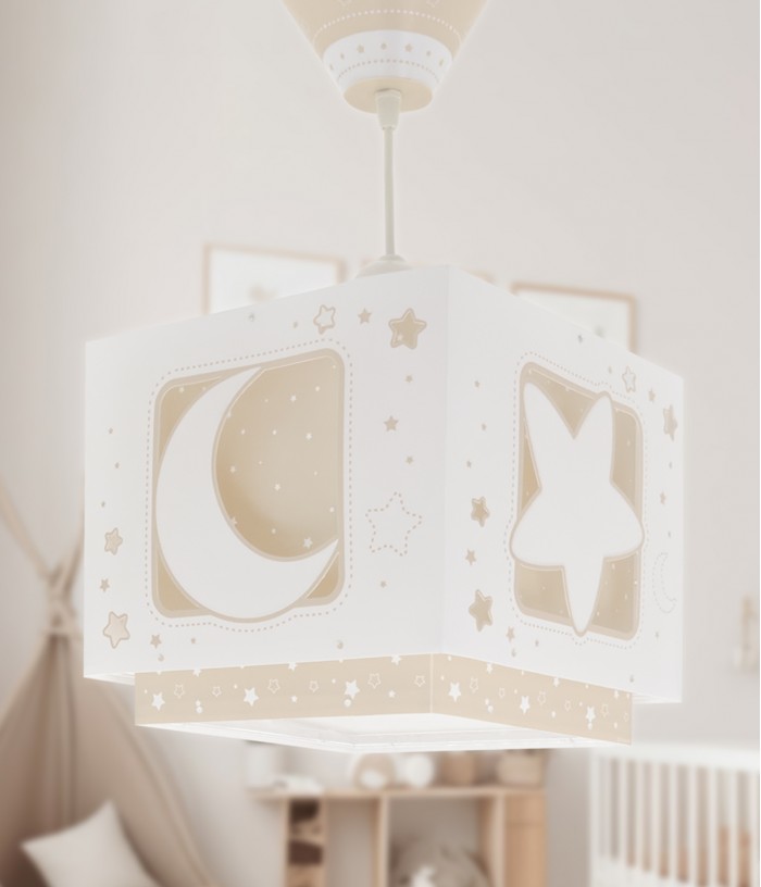 Lustre et lampe suspension enfant Moonlight lune et étoiles beige