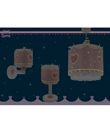 Lampada da comodino Luce notturna LED per bambini Little Queen Piccola Regina corona e cuori