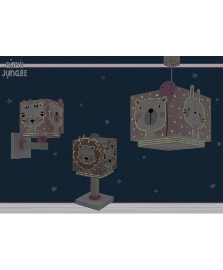 Lampe de chevet Veilleuse LED pour enfants Baby Jungle animaux de la jungle rose