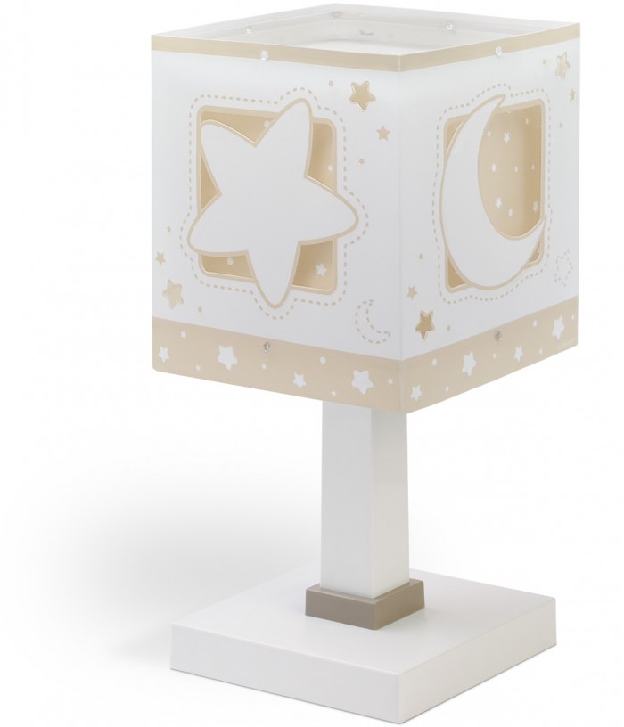 Candeeiro infantil de mesa Luz de presença LED Moonlight Lua e estrelas bege