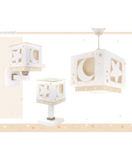 Candeeiro infantil de mesa Luz de presença LED Moonlight Lua e estrelas bege