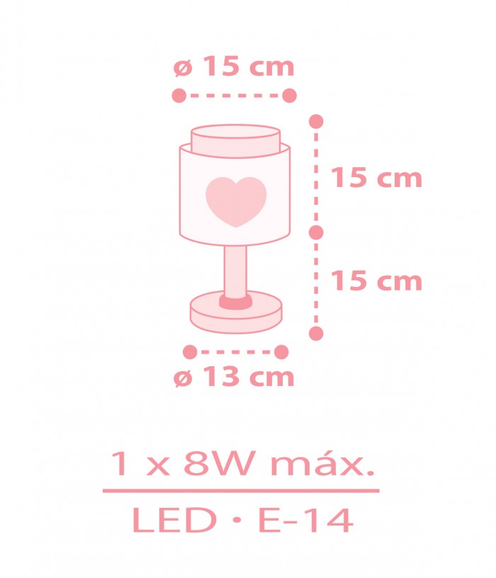 Candeeiro de mesa Luz de presença LED infantil Baby Dreams Coração rosa