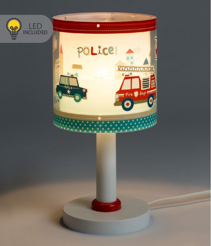 Candeeiro infantil de mesa Luz de presença LED Police Polícia e bombeiros
