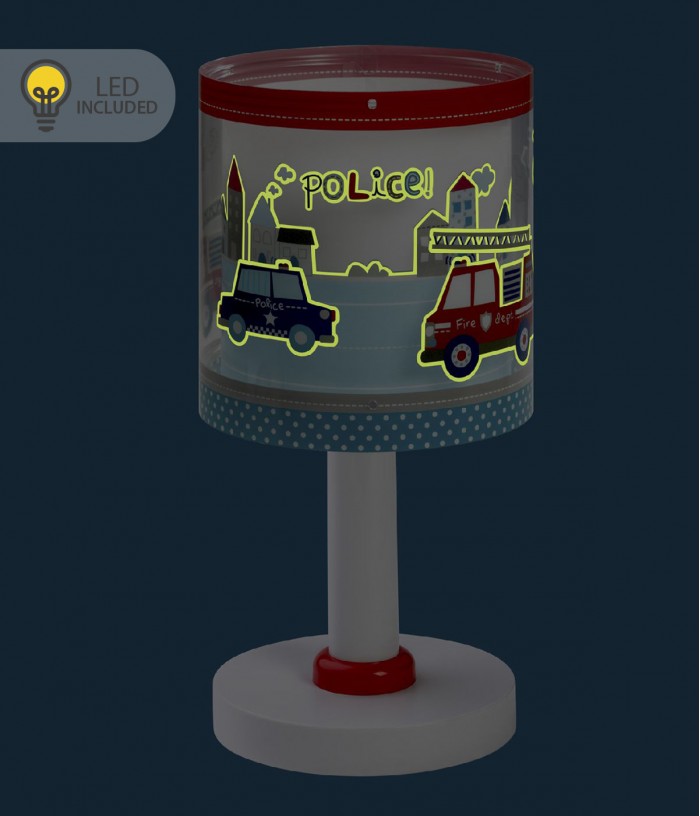 Candeeiro infantil de mesa Luz de presença LED Police Polícia e bombeiros