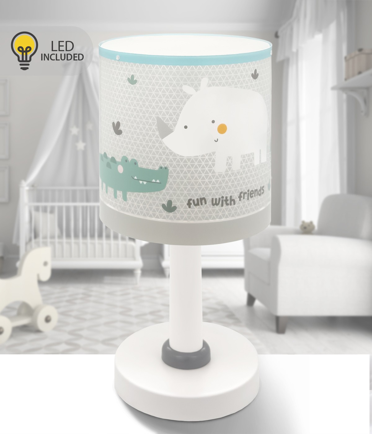 Lampe De Chevet Veilleuse LED Pour Enfant Rhino & Croco Rhinocéros et Crocodile