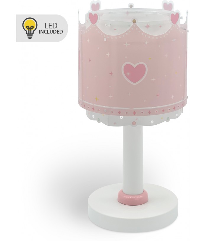 Lampe de chevet Veilleuse LED pour enfants Little Queen couronne et coeurs