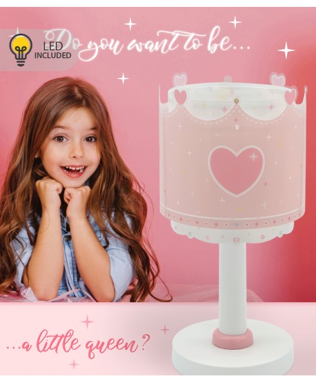 Lampada da comodino Luce notturna LED per bambini Little Queen Piccola Regina corona e cuori