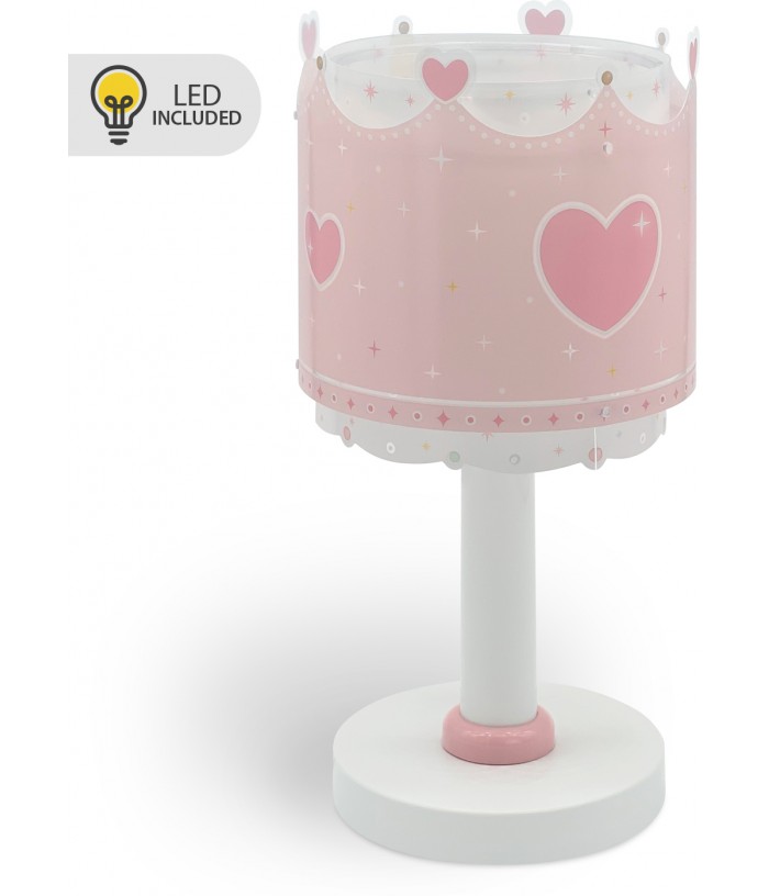 Lampada da comodino Luce notturna LED per bambini Little Queen Piccola Regina corona e cuori