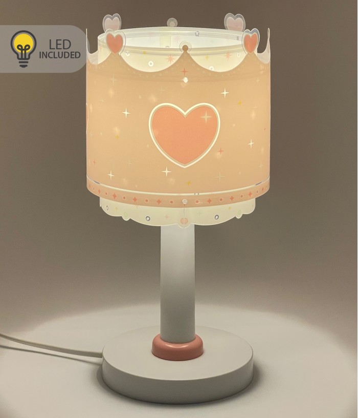Lampada da comodino Luce notturna LED per bambini Little Queen Piccola Regina corona e cuori