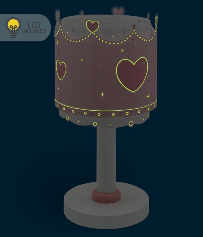 Lampada da comodino Luce notturna LED per bambini Little Queen Piccola Regina corona e cuori