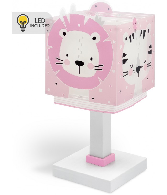 Lámpara de mesa infantil LED quitamiedos Baby Jungle animales bosque rosa