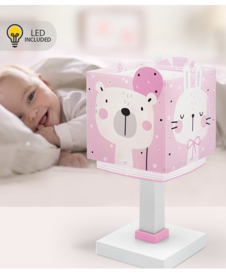 Lámpara de mesa infantil LED quitamiedos Baby Jungle animales bosque rosa