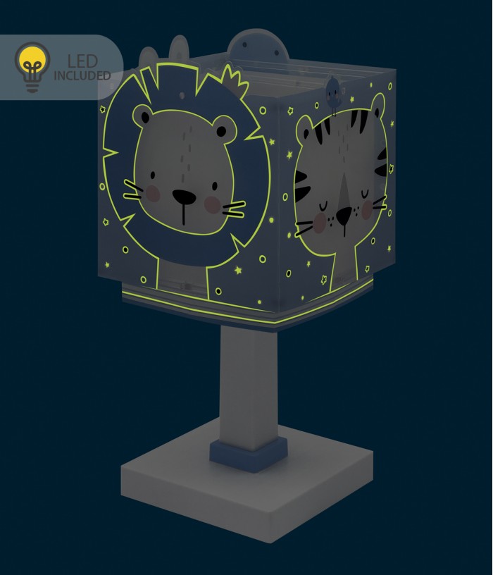 Candeeiro infantil de mesa Luz de presença LED Baby Jungle animais jungla azul