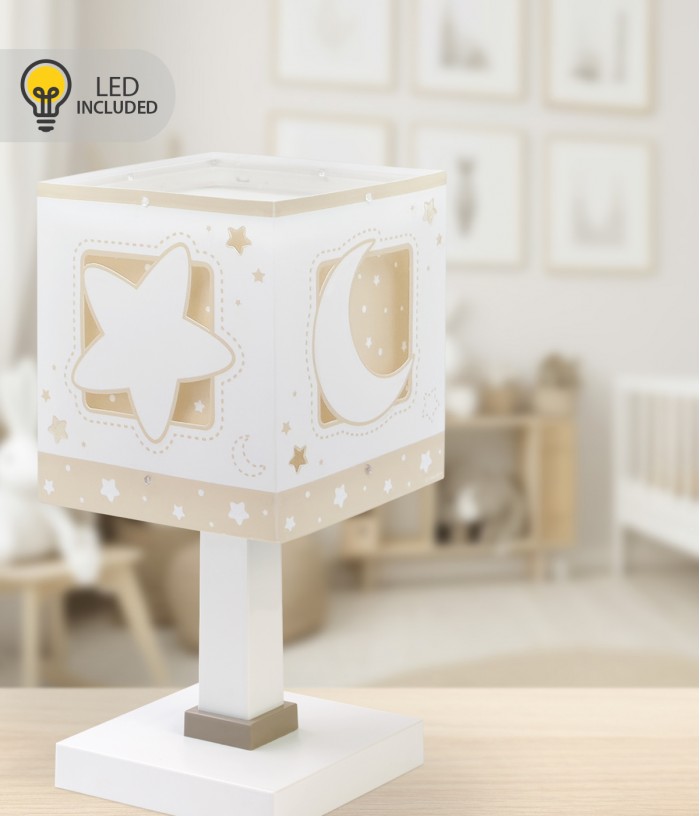 Lámpara de mesita LED quitamiedos infantil Moonlight Luna y Estrellas beige
