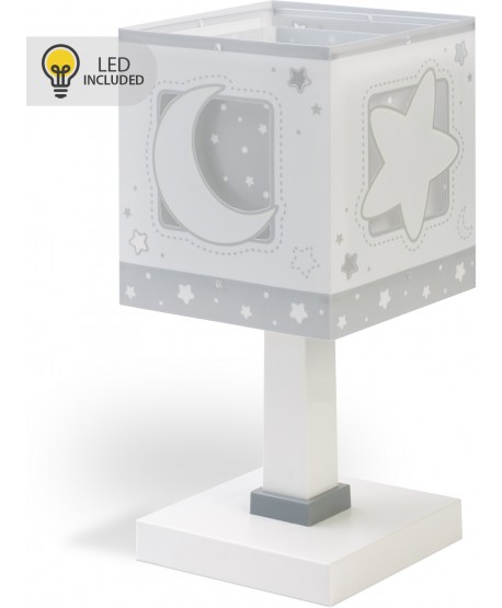 Lampada da comodino Luce notturna LED per bambini Moonlight luna e stelle grigio