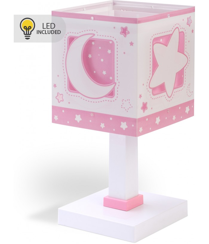 Lampe de chevet Veilleuse LED pour enfants Moonlight lune et étoiles rose