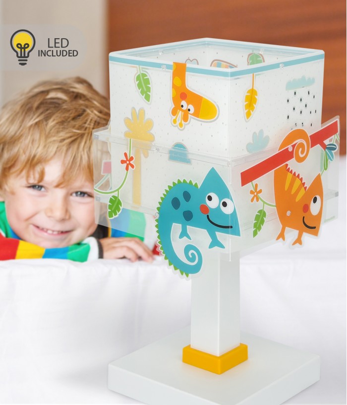 Lampe de chevet Veilleuse LED pour enfant Happy Jungle caméléon animaux