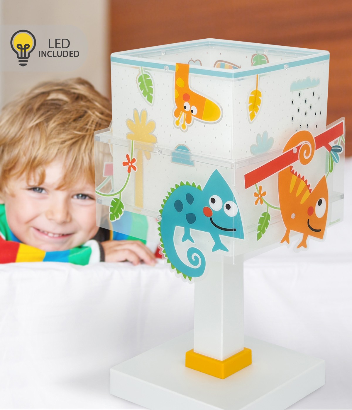 Lampe de chevet Veilleuse LED pour enfant Happy Jungle caméléon animaux